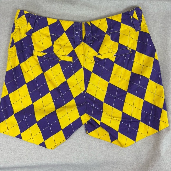 LOUDMOUTH‎ Ladies. Women's Golf Purple/Yellow Argyle Print Shorts Size 2 EUC - Picture 8 of 8